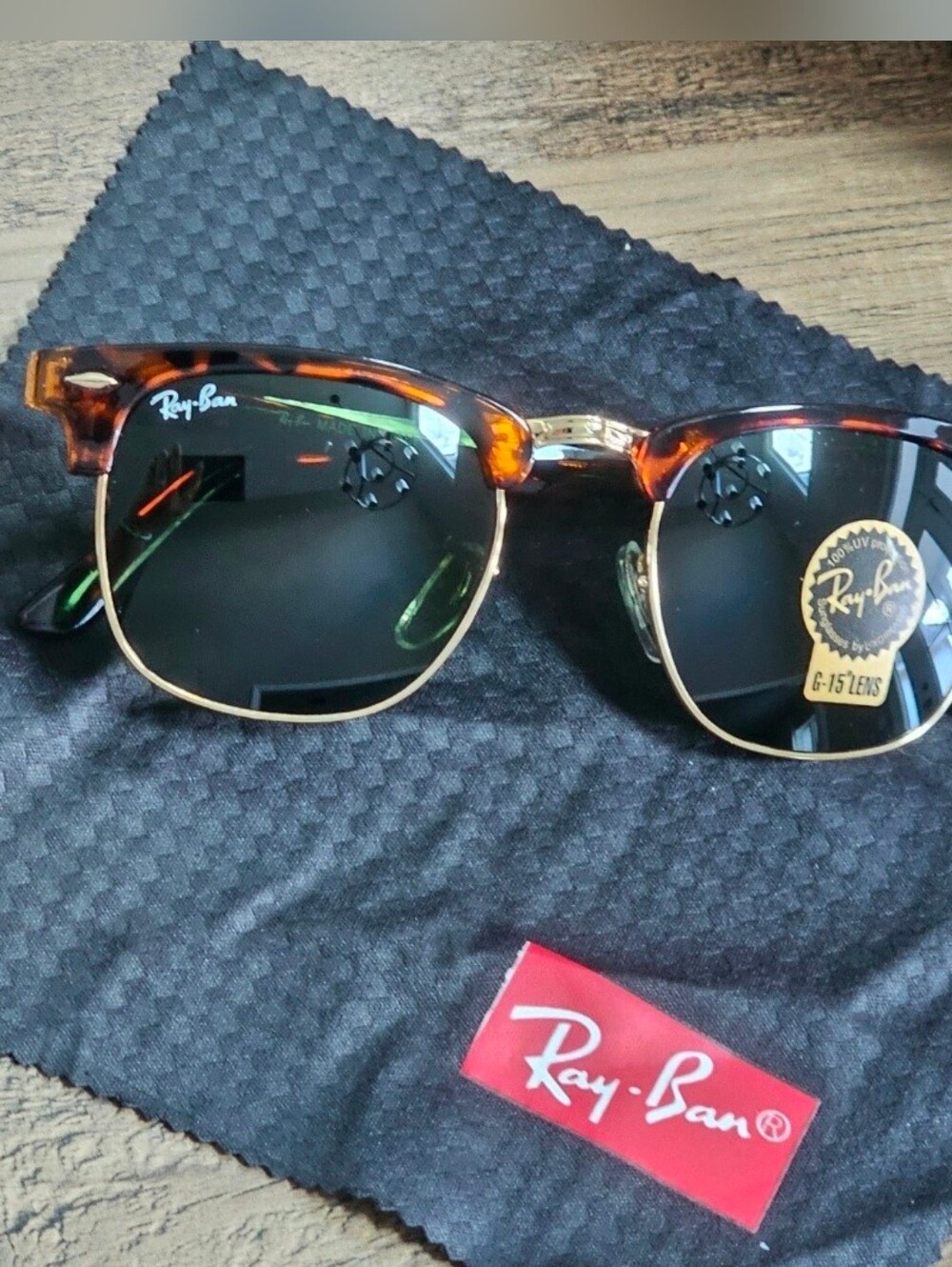 Ray-Ban Tortoise and Gold Clubmaster Sunglasses with Black Lenses